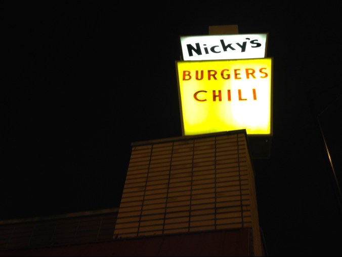 Nicky's Burgers Chili Sign Archer Avenue, Garfield Ridge, Chicago - December 2014