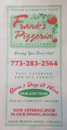 Frank's Pizzeria Menu