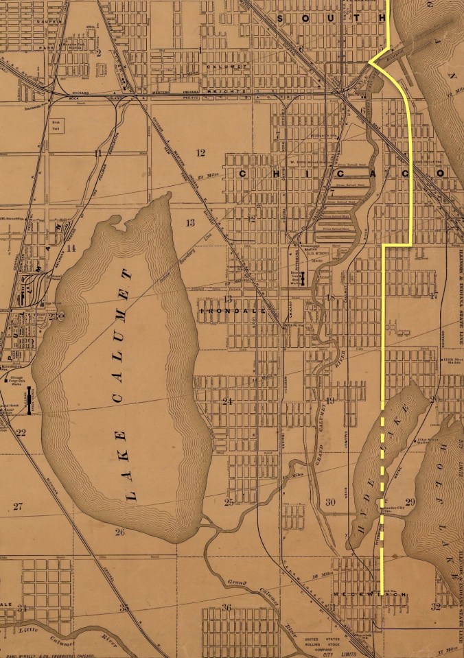 Our route through South Chicago and Hyde Lake. Rand McNally Standard Map of Chicago, 1890 – Version 6