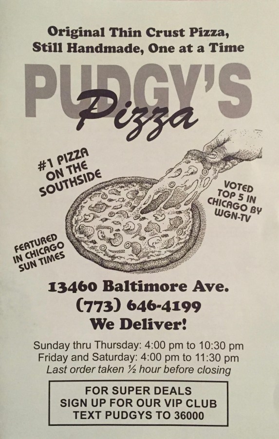 Menu at Pudgy's Pizza, Hegewisch