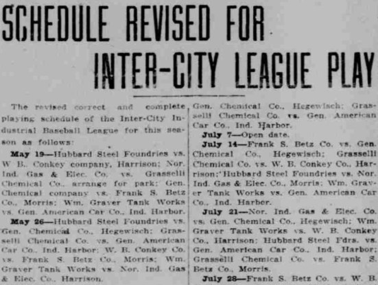 Inter-City League Schedule, Lake County Times, May 15, 1917