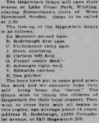 Hegewisch Grays - Lake County Time, May 25, 1912