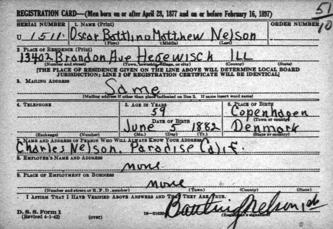 Battling Nelson World War II Draft Card