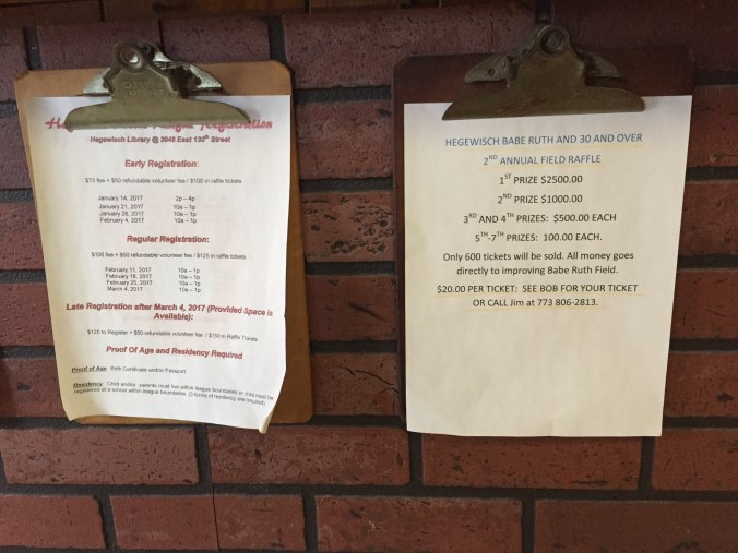 Community Clipboards at Pudgy's - Hegewisch Little League and Babe Ruth League