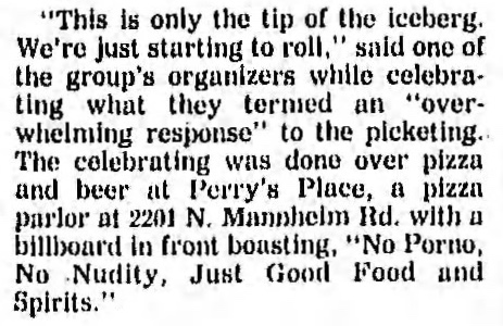 Perry's and Community Against Sin Strip - Chicago Tribune, July 25, 1982