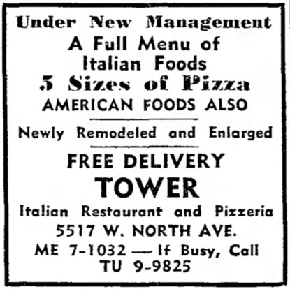 Tower PIzza, 5517 W. North Ave. - The Garfieldian, April 1, 1959
