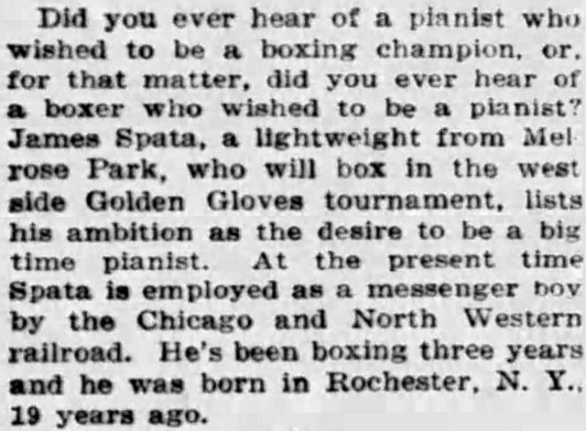 James Spata, Melrose Park, Lightweight Boxer by Wilfrid Smith - Chicago Tribune, February 11, 1933