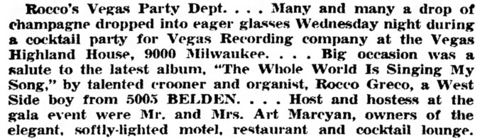 Rocco Greco, Vegas Records, Radio Stations - Austin News, September 5, 1963