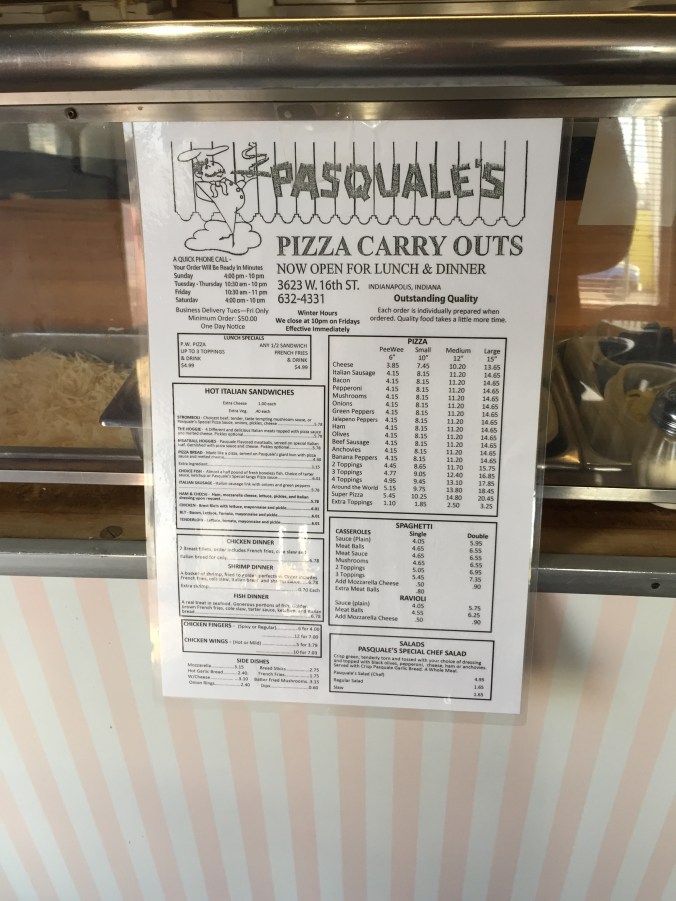 Menu at 16th Street Location of Pasquale's Pizza
