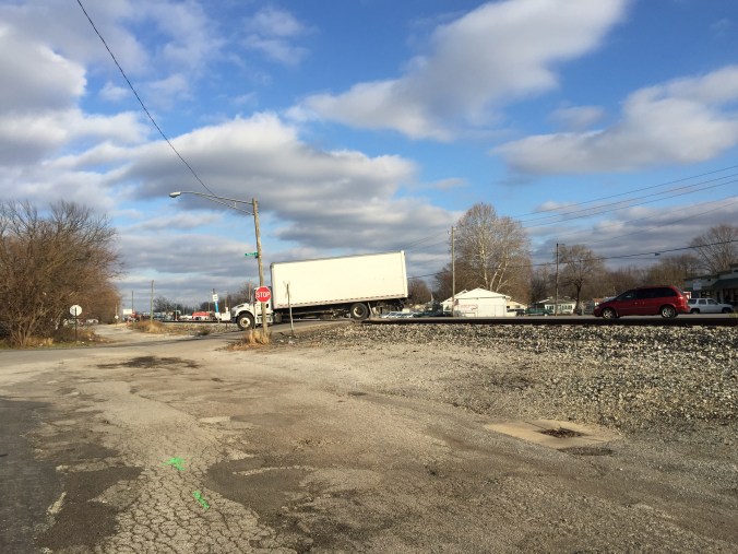 Mars Hill Railroad Tracks in Front of Mickey & Bill's Pizza