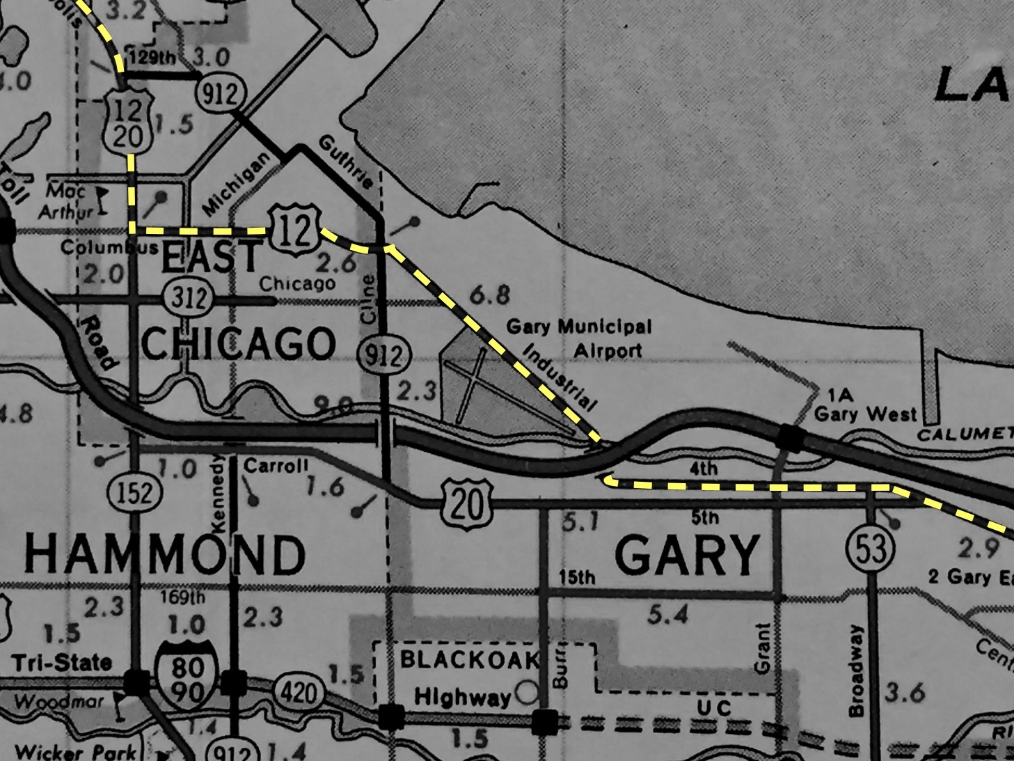 Map of Trip Through Whiting, East Chicago, and Gary
